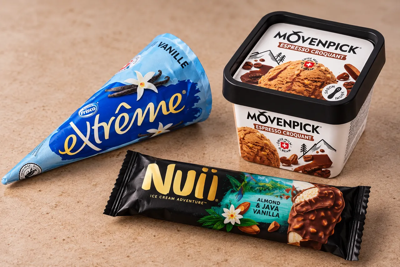 Glaces en cornet, en pot et en bâtonnet